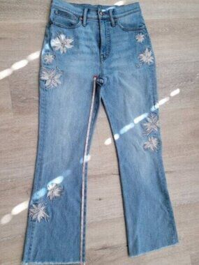 J. Crew Point Sur Gorgeous White Flora Embroidered Denim Jean